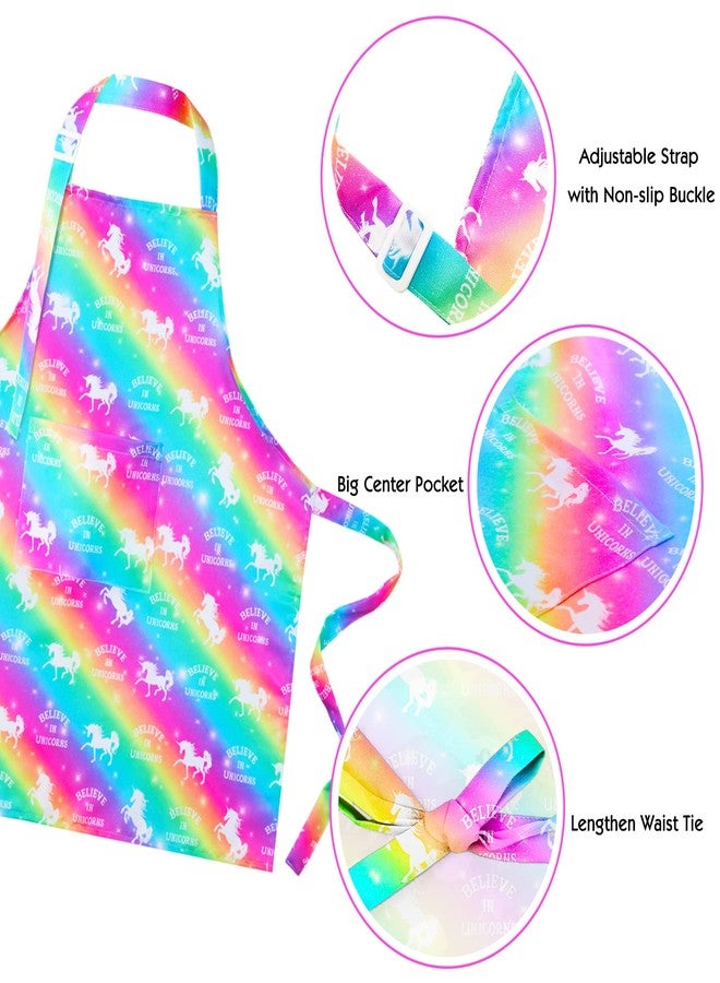 PASHOP 2 Pack Kids Apron Rainbow Unicorn Toddler Apron With Pockets for Kids Girls Boys Cooking Baking Painting - Image 2